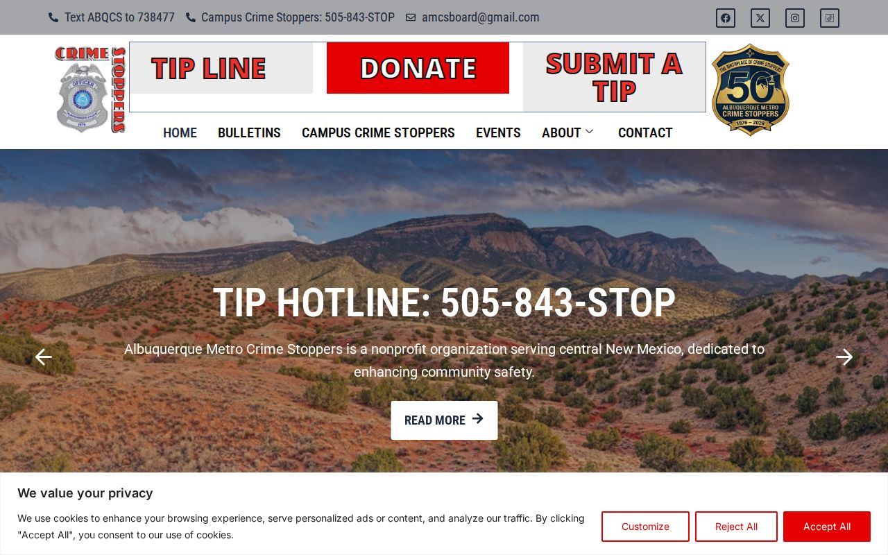 Albuquerque Metro Crime Stoppers Bernalillo County wanted-person tip interface